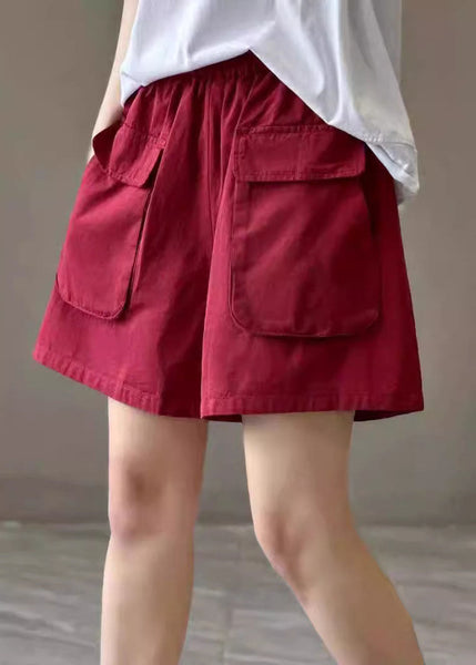 Shorts Waist Pockets Elastic Green Cotton Summer Classy Pants FashionChic