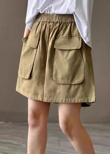 Shorts Waist Pockets Elastic Green Cotton Summer Classy Pants FashionChic