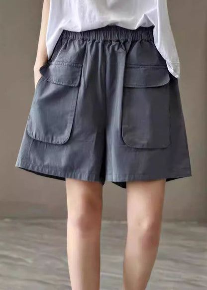 Shorts Waist Pockets Elastic Green Cotton Summer Classy Pants FashionChic
