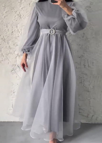 Classy Green Half High Neck Tulle Long Dresses Fall QL031 OM-ZS241023