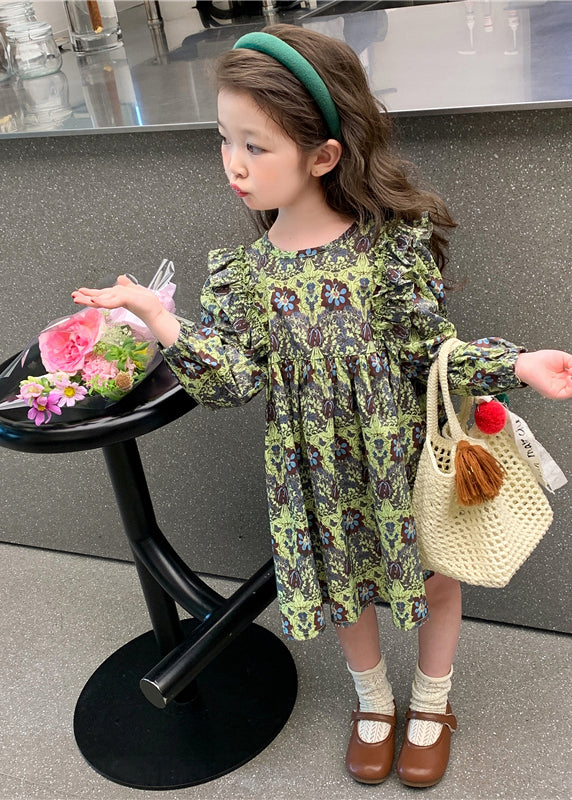 Classy Green Ruffled Patchwork Girls Maxi Dress Long Sleeve SS1054 MM-RCTZ-FDL240601