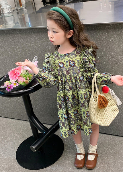 Classy Green Ruffled Patchwork Girls Maxi Dress Long Sleeve SS1054 MM-RCTZ-FDL240601