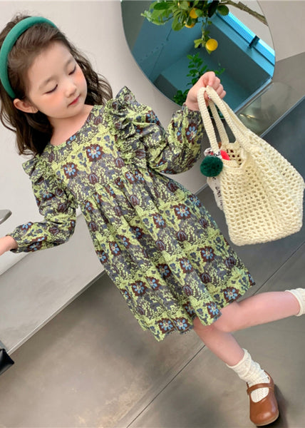 Classy Green Ruffled Patchwork Girls Maxi Dress Long Sleeve SS1054 MM-RCTZ-FDL240601