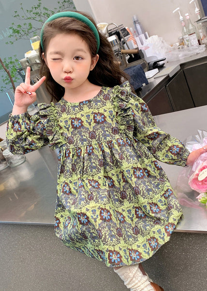 Classy Green Ruffled Patchwork Girls Maxi Dress Long Sleeve SS1054 MM-RCTZ-FDL240601