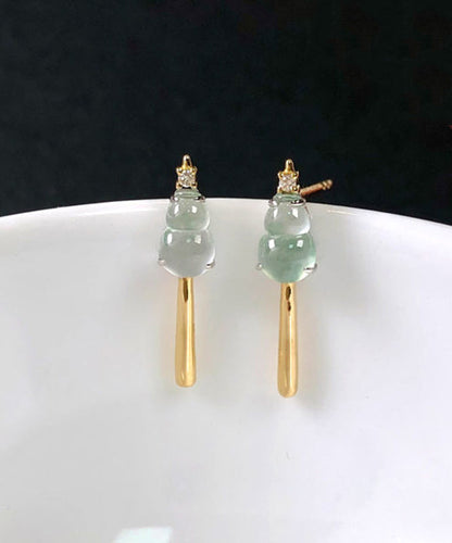 Classy Green Sterling Silver Overgild Chalcedony Zircon Glass Gourd Drop Earrings AC1060 Genistyle Shop