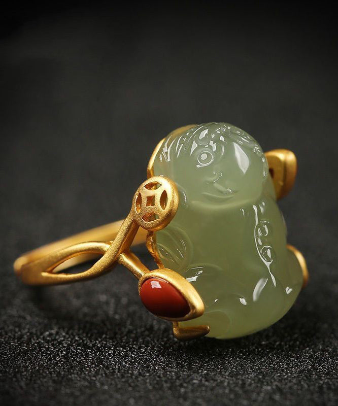 Classy Green Sterling Silver Overgild Jade A Mythical Wild Animal Rings QI079 JEW-RIN240928