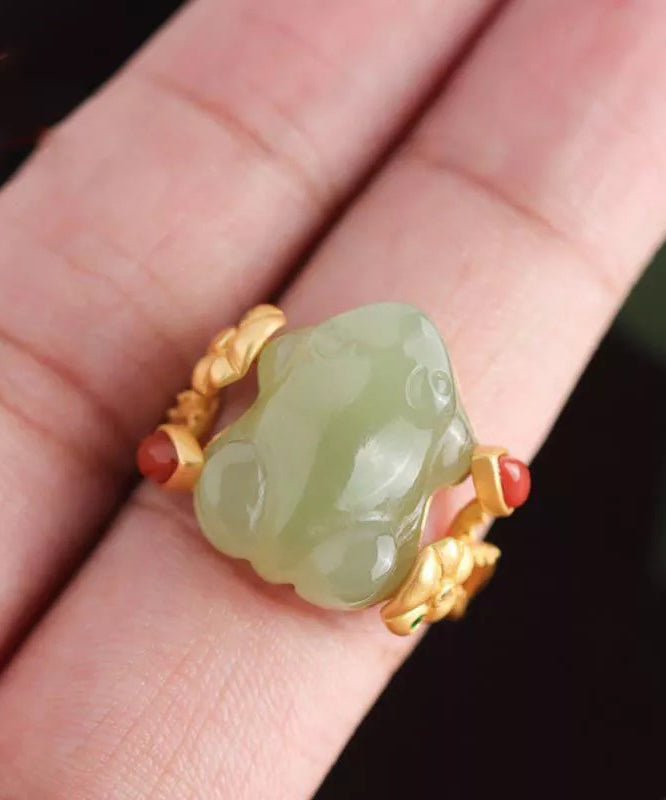 Classy Green Sterling Silver Overgild Jade A Mythical Wild Animal Rings QI079 JEW-RIN240928