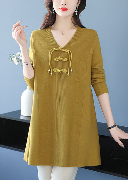 Classy Green V Neck Print Woolen Long Sweater Winter RL015 ABC