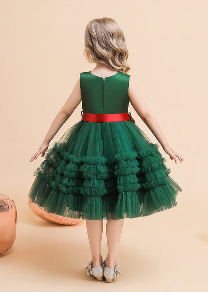 Classy Green V Neck Tie Waist Tulle Girls Long Dresses Summer RP036 ABC