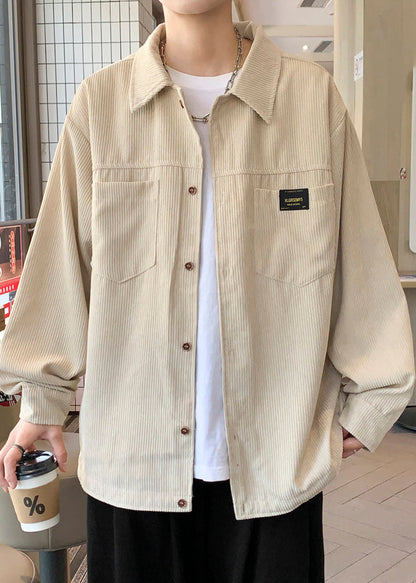 Grey Button Coats Coat Oversized Pockets Men Classy Corduroy FashionChic