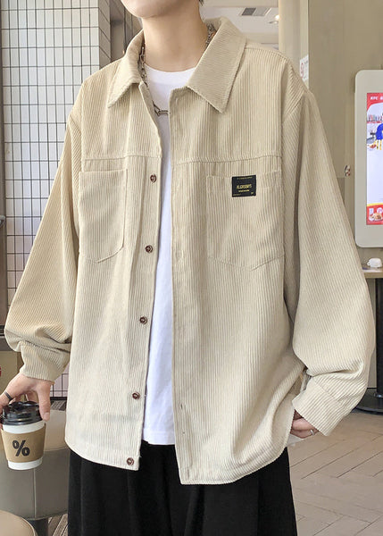 Grey Button Coats Coat Oversized Pockets Men Classy Corduroy FashionChic