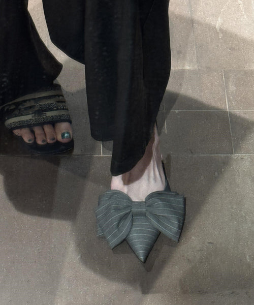 Sandals Splicing High Pointed Grey Heel Classy Toe Bow FashionChic