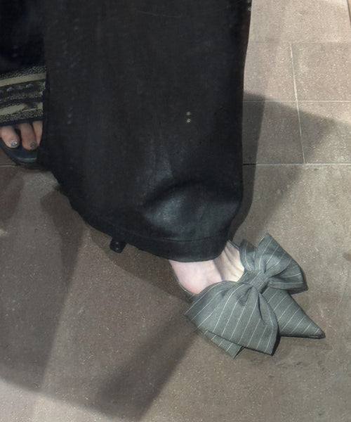 Sandals Splicing High Pointed Grey Heel Classy Toe Bow FashionChic