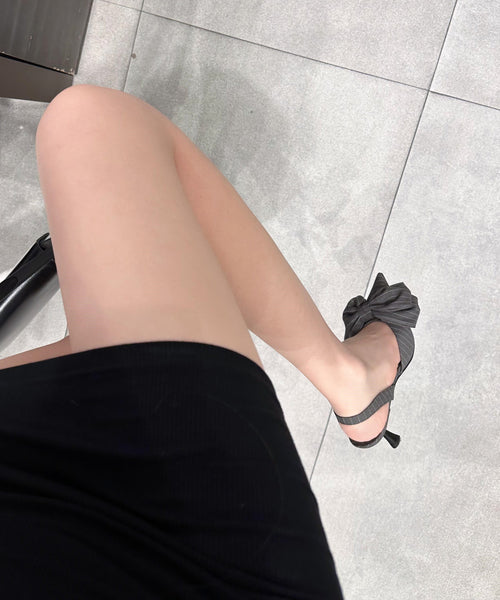Sandals Splicing High Pointed Grey Heel Classy Toe Bow FashionChic