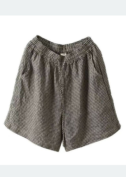 Classy Summer Oversized Plaid Linen Shorts Grey FashionChic