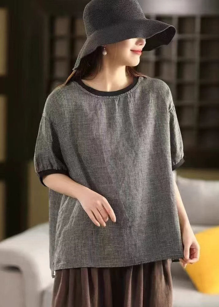 Plaid Tanks Oversized Linen Summer Classy Grey FashionChic