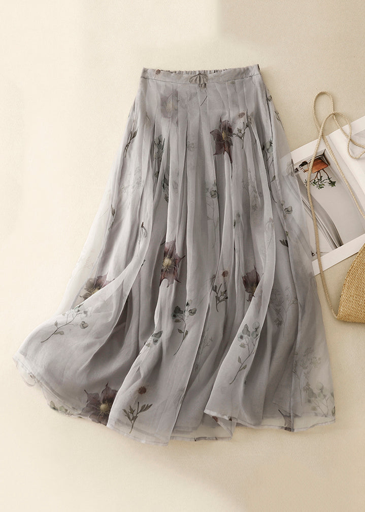 Classy Grey Print High Waist Tulle A Line Skirt Summer AM1053 Genistyle Shop