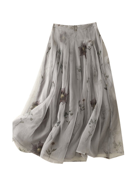 Classy Grey Print High Waist Tulle A Line Skirt Summer AM1053 Genistyle Shop