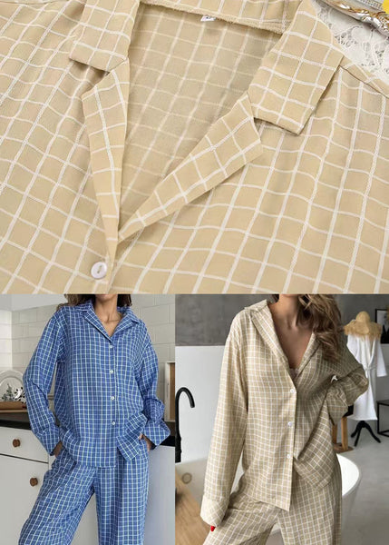 Sets Fall Pajama Classy Cotton Oversized Plaid Khaki FashionChic