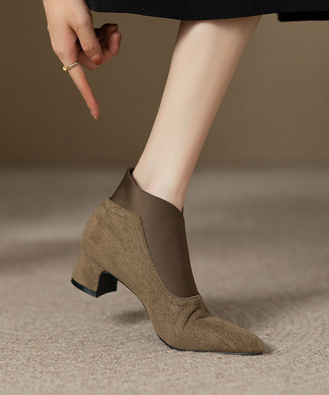 Classy Khaki Suede Splicing Ankle Boots Pointed Toe WT027 shoe-XZ241030