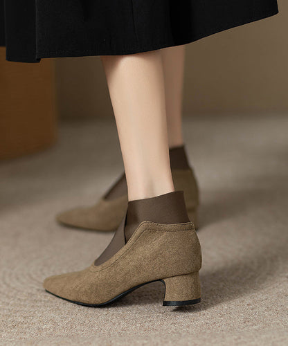 Classy Khaki Suede Splicing Ankle Boots Pointed Toe WT027 shoe-XZ241030