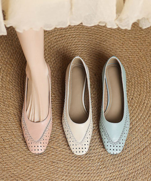 Hollow Sheepskin Flat Feet Shoes Light Classy Blue Out FashionChic