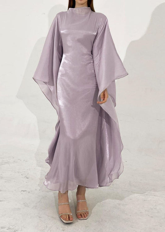 Classy Light Purple Slim Fit Silk Maxi Dress Fall WO051 OM-ZS241108