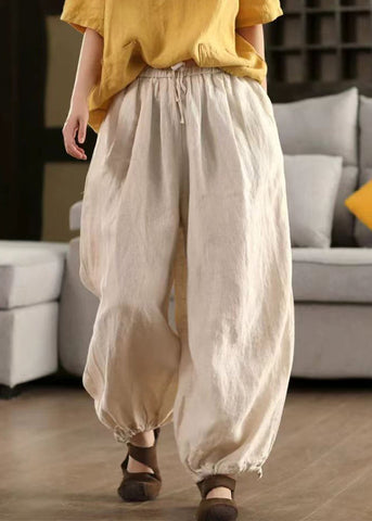 Elastic Beam Pants Pockets Summer Linen Waist Classy FashionChic