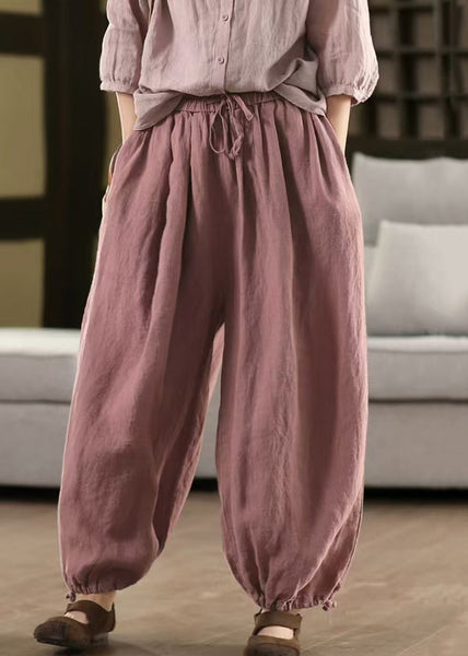 Elastic Beam Pants Pockets Summer Linen Waist Classy FashionChic