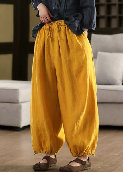 Elastic Beam Pants Pockets Summer Linen Waist Classy FashionChic