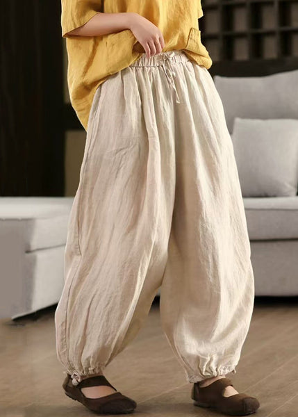 Elastic Beam Pants Pockets Summer Linen Waist Classy FashionChic