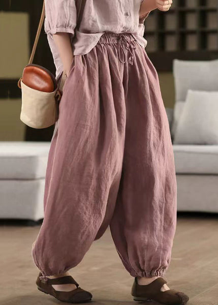 Elastic Beam Pants Pockets Summer Linen Waist Classy FashionChic