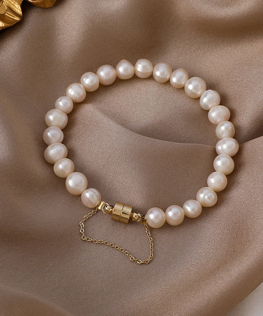 Classy Milky White Stainless Steel Pearl Beads Chain Bracelet ET017 ABC