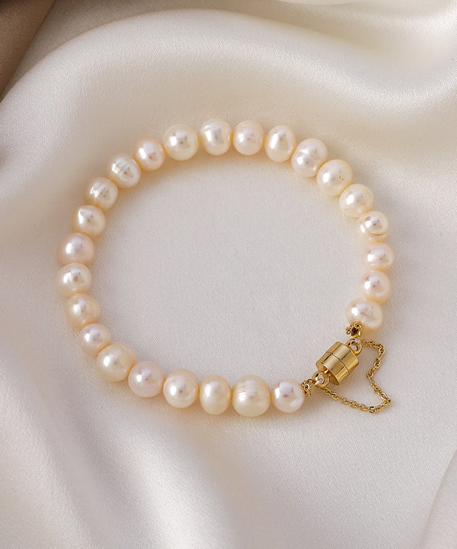 Classy Milky White Stainless Steel Pearl Beads Chain Bracelet ET017 ABC