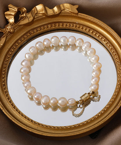 Classy Milky White Stainless Steel Pearl Beads Chain Bracelet ET017 ABC