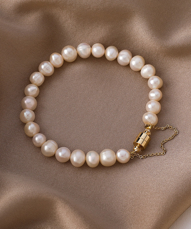 Classy Milky White Stainless Steel Pearl Beads Chain Bracelet ET017 ABC