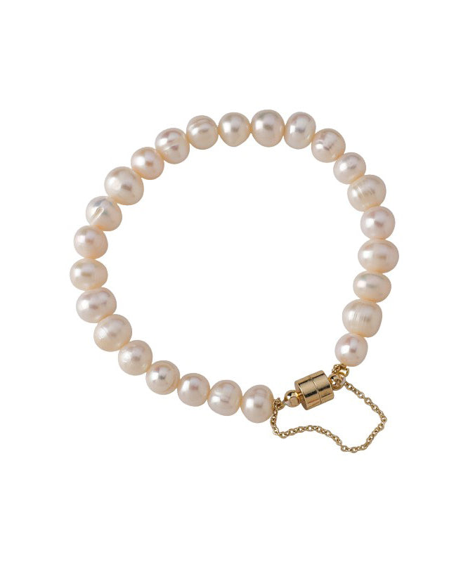 Classy Milky White Stainless Steel Pearl Beads Chain Bracelet ET017 ABC