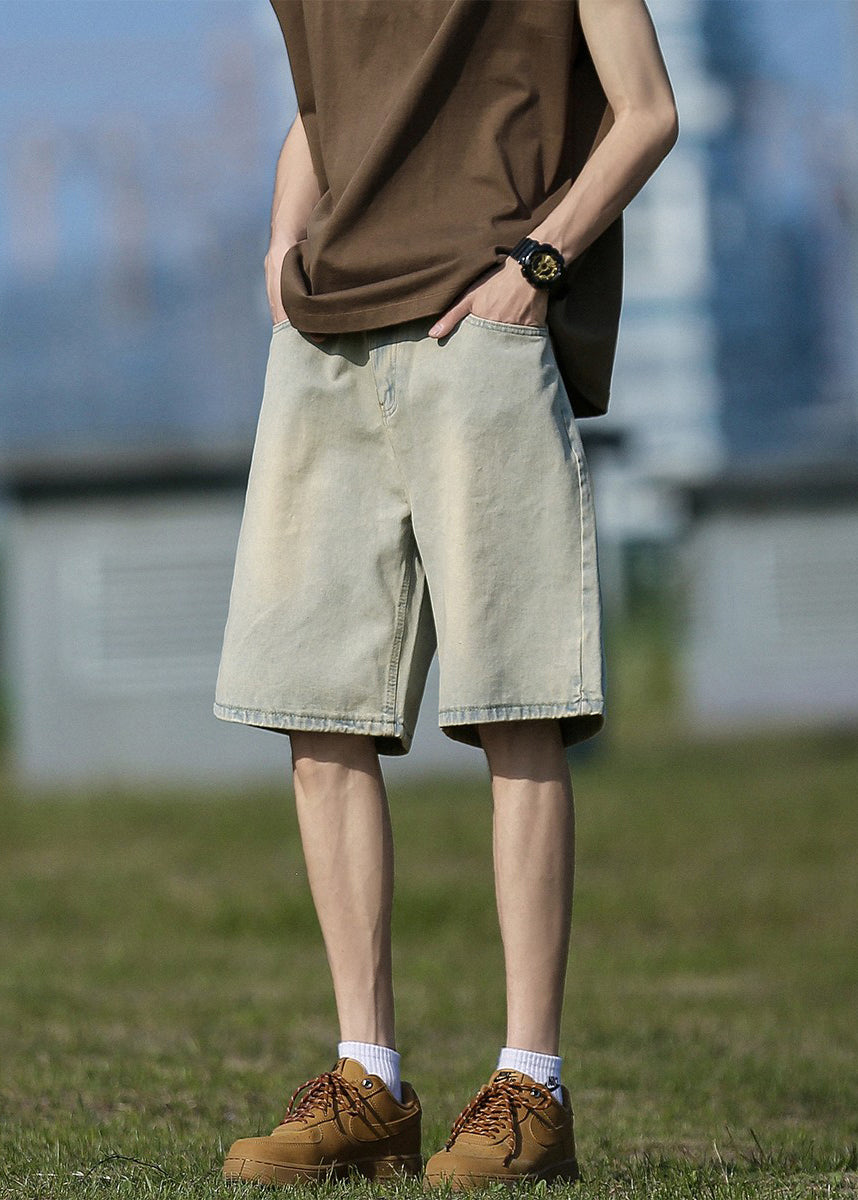 Classy Mud Yellow Pockets High Waist Denim Men Shorts Summer YL012 ABC