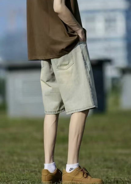 Classy Mud Yellow Pockets High Waist Denim Men Shorts Summer YL012 ABC