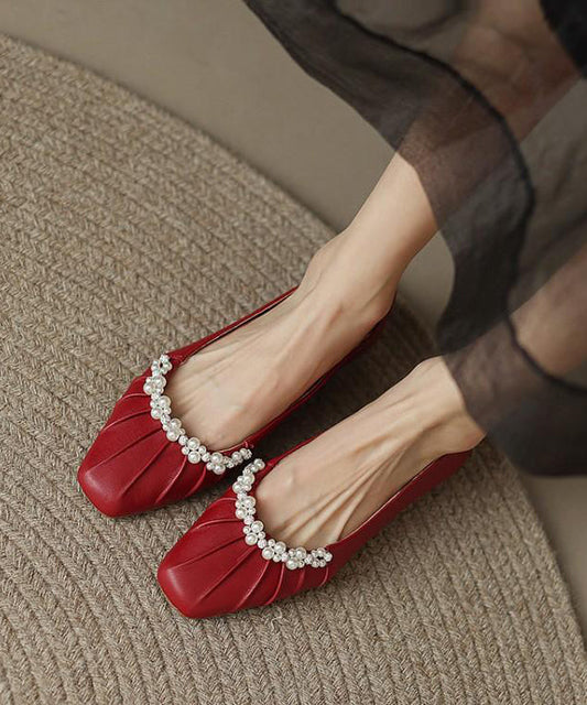 Classy Mulberry Flat Shoes Cowhide Leather Soft Splicing Nail Bead RI027 ABC