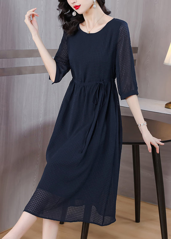 Classy Navy O Neck Drawstring Chiffon Dress Summer BB004 Hawaii-SDL240622