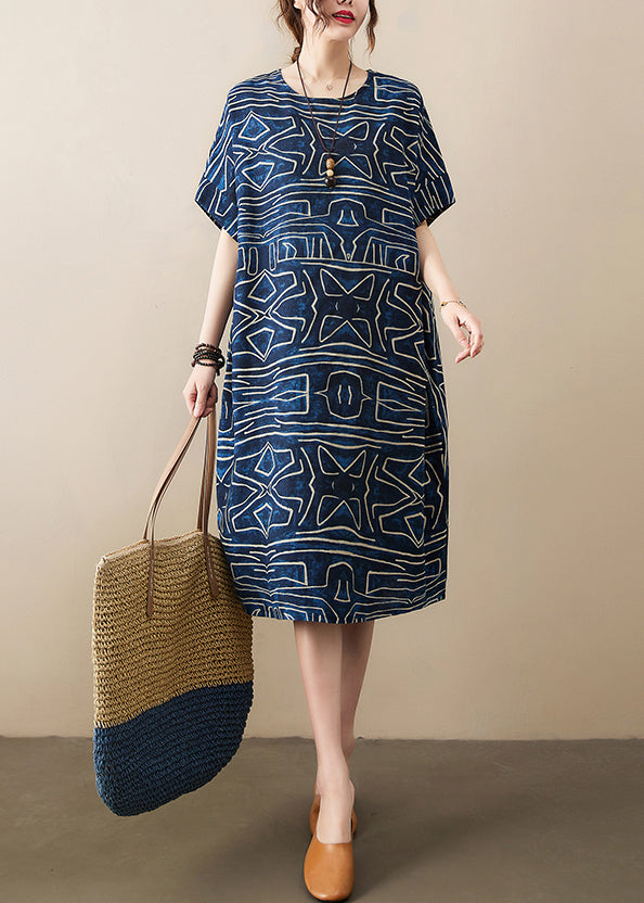 Dresses Navy Print Classy Summer Robe Linen Oversized FashionChic