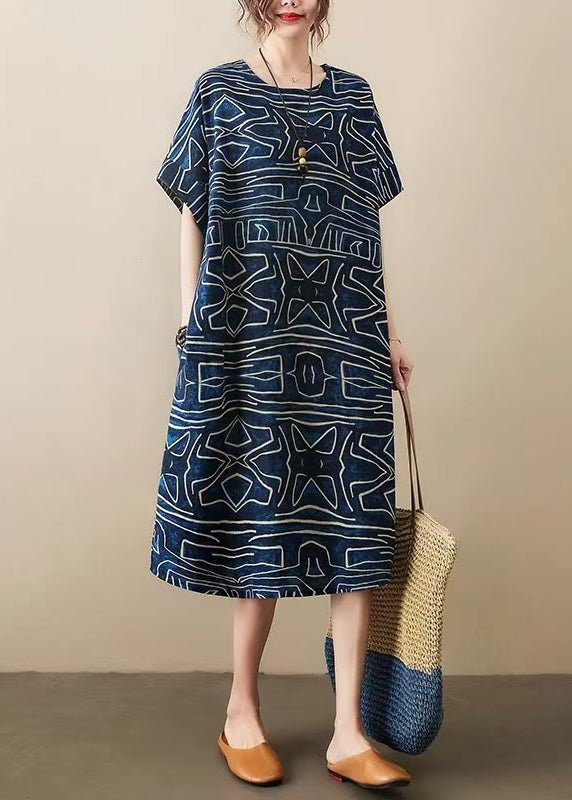 Dresses Navy Print Classy Summer Robe Linen Oversized FashionChic