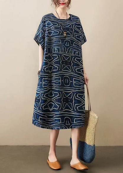 Dresses Navy Print Classy Summer Robe Linen Oversized FashionChic