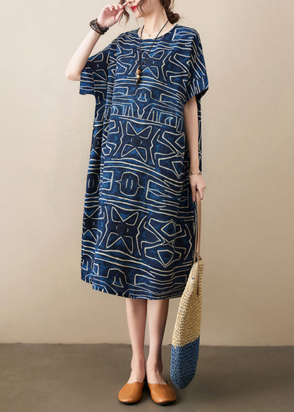 Robe Dresses Linen Navy Summer Classy Oversized Print FashionChic