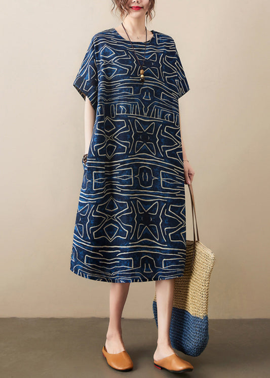 Dresses Navy Print Classy Summer Robe Linen Oversized FashionChic