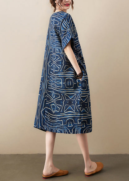 Robe Dresses Linen Navy Summer Classy Oversized Print FashionChic