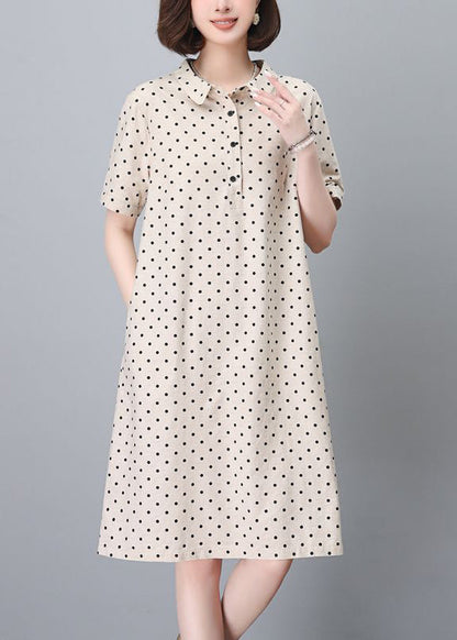 Mid Pan Summer Cotton Pring Peter Classy Navy Dress Dot Collar FashionChic