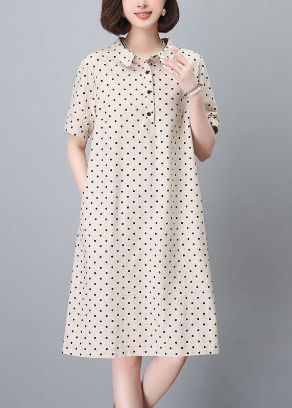 Cotton Pan Navy Classy Summer Collar Dress Dot Peter Mid Pring FashionChic