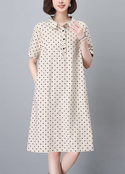 Cotton Pan Navy Classy Summer Collar Dress Dot Peter Mid Pring FashionChic